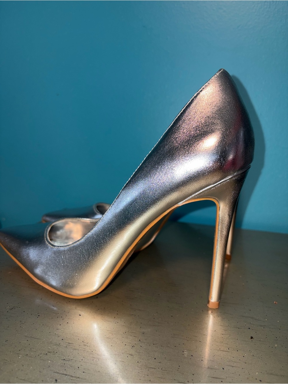Shoe Republic Metallic Silver Pointed-Toe Stiletto Pumps